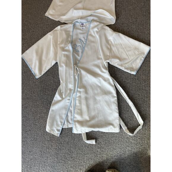 Lilac + London Bridal Satin Chemise & Robe Set XS “Mrs.” White Blue Lace Wedding - Picture 8 of 11